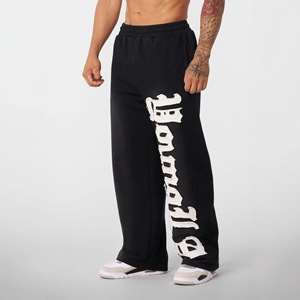 Pantalones Deportivos Negros de Algodón para Hombre con Estampado de Letras Blancas, Cintura Elástica, Pantalones Casuales - Product Image 1