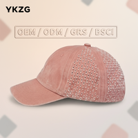 Casquette de baseball vintage rose en coton délavé et vieilli, style déchiré et usé, avec logo personnalisé, 6 panneaux, streetwear unisexe