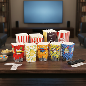 Boîtes alimentaires personnalisées pour pop-corn et snacks de cinéma, biodégradables, haut de gamme, écologiques, en carton ivoire avec pelliculage mat - Product Image 1