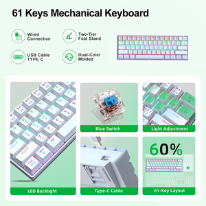 Factory <strong>Wired</strong> OEM 61-Key Mini Blue Switch Mechanical Gaming <strong>Keyboard</strong> Custom 60% Detached LED Backlit Mechanical Gaming <strong>Keyboard</strong> - Product Image 2