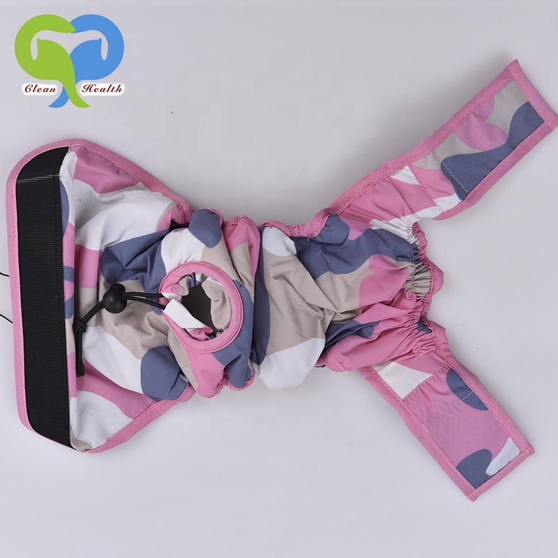 Camouflage rose printing100 % Poly MAILLE FEMELLE chien chiot couches culottes pantalon avec élastique réglable sangle trou XS-XL