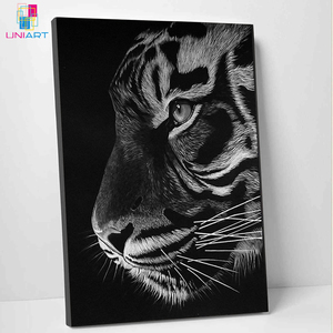 Decoración de pared UNIART, pintura en <span class=keywords><strong>lienzo</strong></span> de <span class=keywords><strong>tigre</strong></span> blanco y negro, carteles modernos de animales e impresiones, Cuadros, cuadro de pared, decoración del hogar para sala de estar - Product Image 2