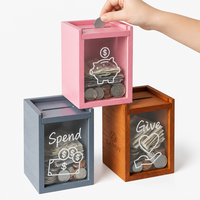 Boîte à Économies de Luxe en Bois de Paulownia Massif Style Nordique, Imprimée UV et Gravée, avec Fenêtre Transparente pour l'Éducation des Enfants, Shandong