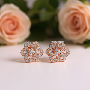 E972 Pendientes de diamantes de oro rosa, corte redondo brillante, color G, estilo romántico de boda para mujer - Product Image 2