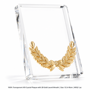 Placa de Cristal Personalizada con Corona de Laurel Dorada Grabada, Souvenir de Aprobación de Franquicia, Venta al por Mayor - Product Image 1