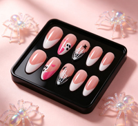 24 faux ongles à presser pour Halloween, forme amande, French manucure, motif toile d'araignée fantôme mignon, réutilisables, en acrylique, pour femmes et filles