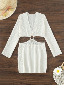 TW Blanc Col en V Évider Wisps Oublié Protection solaire Maillot de bain de plage Bikini Cover up - Product Image 3