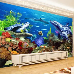 مخصص جداريات ورقة 3D ستيريو تحت الماء العالم المحيط القرش دولفين طلاء جدران غرفة المعيشة الأطفال غرفة خلفية ديكور