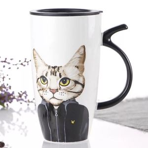 Tasse à café avec couvercle, en céramique, motif chat mignon, de grande capacité 600ml, tasse pour animaux, gobelet créatif, pour le thé, le lait, les cadeaux, nouveauté - Product Image 2