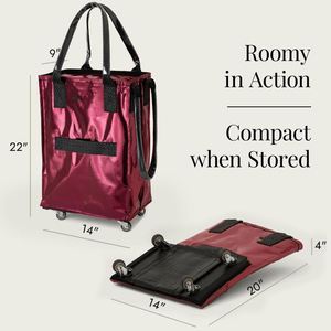 Sac de transport et de courses pliable en polyester noir réutilisable avec logo personnalisé, à roulettes, capacité 66 lb - Product Image 3