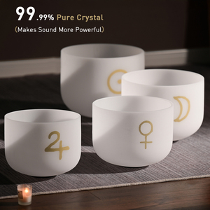 SUCCESS Cuenco de Cristal Esmerilado con Símbolos Alquímicos, Juego de <span class=keywords><strong>Cuencos</strong></span> de Cristal de Cuarzo para Meditación - Product Image 1