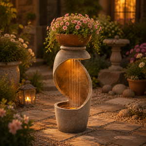 Fuente de Agua con Luz LED en Espiral, Macetero de Resina para Exteriores, Moderno, Resistente a la Intemperie, Fácil de Instalar, para Jardín o Patio - Product Image 3