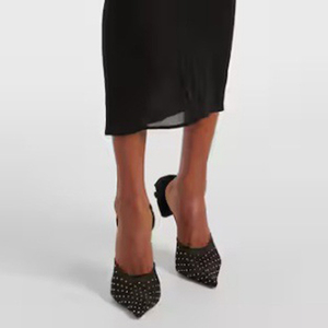 Sandalias de tacón de aguja con punta fina y diseño floral trasero para mujer, talla grande 45, con diamantes, de malla, ajuste ancho, tipo mule y deslizables - Product Image 6