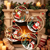 Adornos Navideños de Madera en Capas, Redondos y Huecos, con Diseño de Santa Claus y Muñeco de Nieve, para Colgar en el Árbol de Navidad