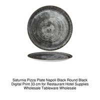 Assiette à pizza ronde noire Napoli 33 cm, impression numérique noire Saturnia