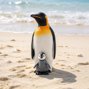 Modello di pinguino in PVC solido per simulazione transfrontaliera, ornamento animale, pinguino sudafricano che trasporta un cucciolo, pinguino imperiale africano - Product Image 5