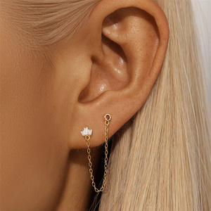 Pendientes CANNER S925 de Plata de Ley Chapada en Oro con Circonita Trapezoidal y Cadena Plana para Fiestas - Product Image 5