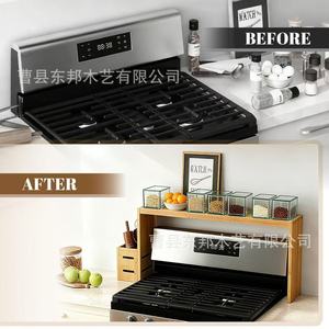 Étagère de rangement en bois pour cuisinière avec porte-épices et boîte à couverts pour l'organisation de la cuisine - Product Image 4