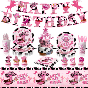 Ensemble de décoration de fête Western rose, thème cowgirl, vaisselle jetable, décoration de scène, 5-7 ans - Product Image 1