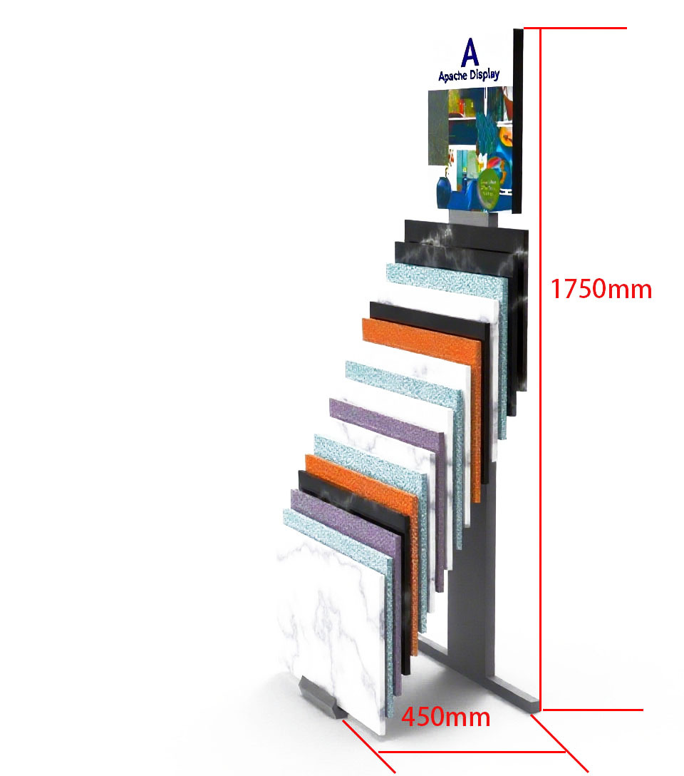Apache Custom Metal Floor Standing Slab Granite Quartz Marble Ceramic Stone Tile Display Rack for Showroom — view 2