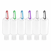 Vente en gros de flacons pulvérisateurs plats en PETG de 60 ml avec bouchon à vis et mousqueton, rechargeables, étanches, portables, pour alcool et désinfectant pour les mains