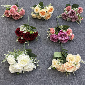 Bouquet de pivoines artificielles, petit bouquet de fleurs en soie, réaliste, décoration de mariage et de maison - Product Image 1