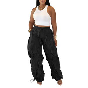 Women's Stylish High Waist Cord Locks Baggy Lantern Slacks Pants Ruched Details Elastic Waist Casual <strong>Harem</strong> <strong>Trousers</strong> - Product Image 4
