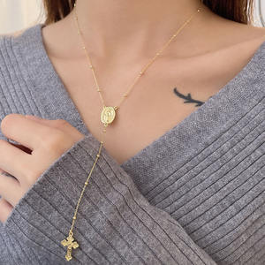 2026 Hot Sale Religion Jewelry Faith Jesus Real Fashion 18K Gold Plated Bead Chain Cross <b>Necklace</b> - Product Image 3
