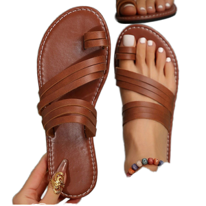 Chaussures d'été plates à bout ouvert en PU, style décontracté pour la plage, tendance mode, vente en gros, best-seller - Product Image 1