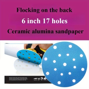 Paquete de 25 lijas de papel de lija azul flocado de 6 pulgadas con extracción de polvo de 17 orificios, grano 80-600 para pintura automotriz, muebles, metal y madera - Product Image 4