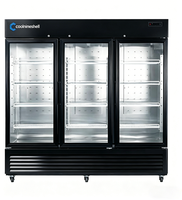 Réfrigérateur commercial vertical à trois portes, à température unique, en acier inoxydable, avec affichage numérique de la température