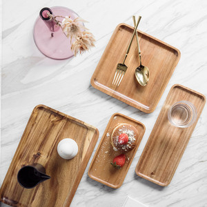 Acacia Wood <b>Tray</b> Rectangular Solid Wood Serving <b>Tray</b> For Hotel Food Dessert Breakfast <b>Snack</b> Plate - Product Image 1
