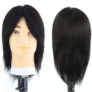 Tête de mannequin homme avec cheveux 100% cheveux humains Cosmétologie Coiffeur Pratique Tête de poupée d'entraînement pour la coiffure