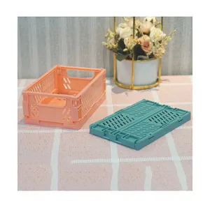 High Quality Plastic Folding Sundries Storage Box Mini Organizer Basket With Handles Desktop Stationery Holder Bins