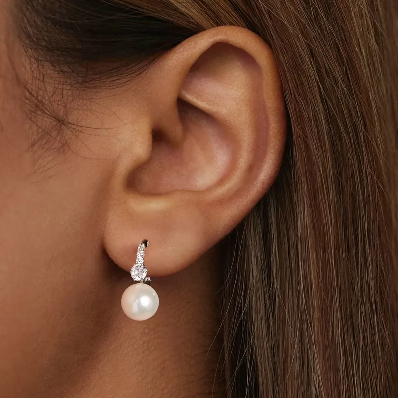 Fashion Jewelry S925 Silver Setting CZ Quality Shell Pearl Plated Platinum Shell Earrings