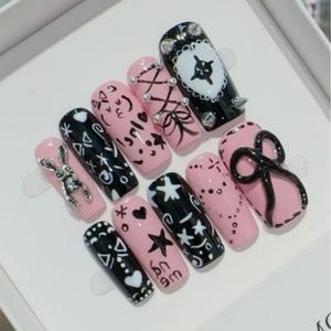 <span class=keywords><strong>Uñas</strong></span> Postizas <span class=keywords><strong>de</strong></span> Lujo Hechas a Mano, Forma Cuadrada Mediana, Estilo Y2K, para Fiesta, <span class=keywords><strong>Uñas</strong></span> Artificiales Personalizadas, Venta al Por Mayor - Product Image 6