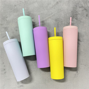 Cadeau de demoiselle d'honneur USA couleurs pastel 19oz 20oz couleur mate double paroi en plastique acrylique gobelet maigre tasses en plastique tasse avec paille - Product Image 1