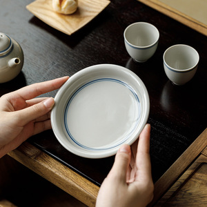 Guanlan Porcelain <b>Tea</b> Saucer Double Line Minimalist Design For <b>Tea</b> <b>Set</b> Accessories - Product Image 1