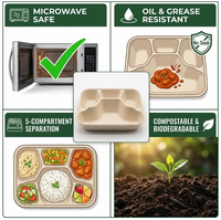 Gezonde Portie 4-delige Suikerrietbagasse Sectievoedselcontainer Bento Box Deksel 1000ml Schoolkantine Servies Benodigdheden