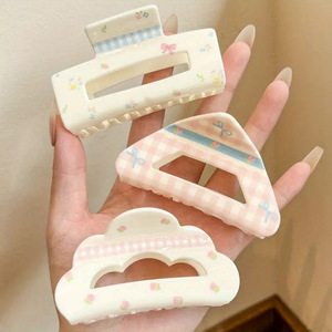 Women's Hair Accessories Sweet Cream <b>Bow</b> Tie Crushed Flower Acrylic Print Claw <b>Clips</b> Hair Claw <b>Clips</b> for Woman - Product Image 2
