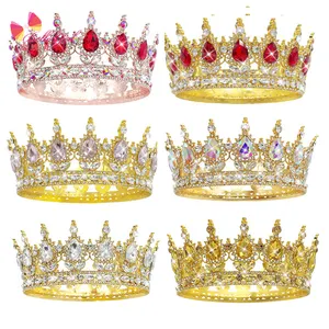 BELLEWORLD retro queen princess prforemance crowns and tiaras baroque rhinestone gold red colorful bridal pageant crowns