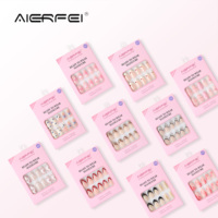 Lot de 30 faux ongles press-on imprimés, design tendance, forme amande courte, pour doigts, en ABS