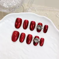 Ongles press-on faits main, couleur unie, effet œil de chat, courts, en acrylique, pour usage quotidien