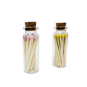 Fósforos de Seguridad de Madera con Punta Redonda Color Pastel Macaron, Empacados en Frasco de Vidrio Recto con Tapón de Corcho, Etiqueta con Logotipo Personalizado - Product Image 1