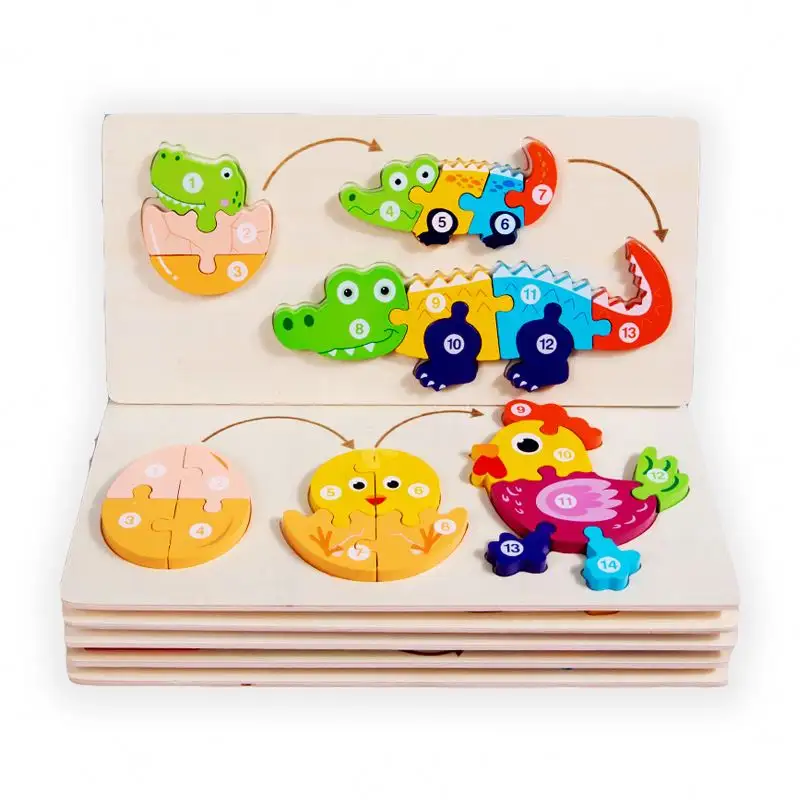 2023 CPC CE The New Wooden Custom 3d Animal Growth Jigsaw Puzzle Other Educational Baby Classic Eco-Friendly Cartoon Toys Kids