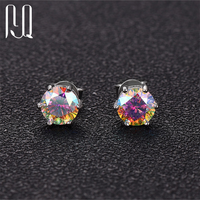 Boucles d'oreilles clous PYQ à six griffes 1ct+1ct en moissanite rose, bleue et verte pour femme, bijoux fins en argent S925 avec certificat GRA