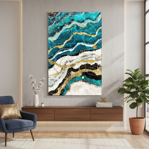 Shimmering Elegance: Printed <b>Canvas</b> <b>Wall</b> Art in Blue & Gold,WRAPPED <b>CANVAS</b> - Product Image 3