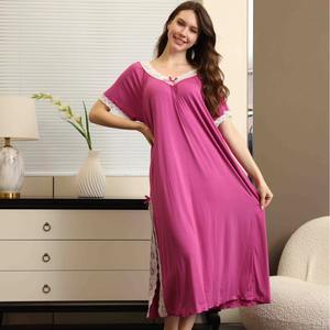 Pyjama XL personnalisable pour femme, sexy, en dentelle, col en V, avec cordon de serrage, en viscose, couleur unie, respirant, bretelles croisées sur le <span class=keywords><strong>devant</strong></span> - Product Image 2