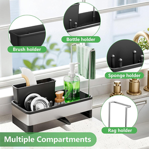 Organisateur d'évier de cuisine polyvalent en <span class=keywords><strong>acier</strong></span> inoxydable, support pour éponge et ustensiles de cuisine pour comptoir - Product Image 2