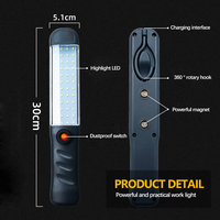 Projecteur LED d'urgence étanche pour réparation automobile, avec base magnétique et crochet de suspension, rechargeable